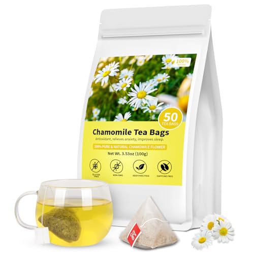Tiucm Premium Chamomile Herbal Tea Bags, Caffeine-Free, 50 Count