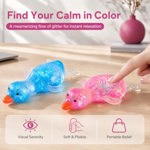 Blue Glitter Duck Stress Ball - Soft Fidget Vase Filler