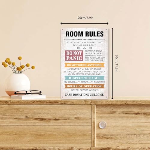 Funny Room Rules Sign for Teen Girls - Cute Aluminum Decor 11.8x7.9