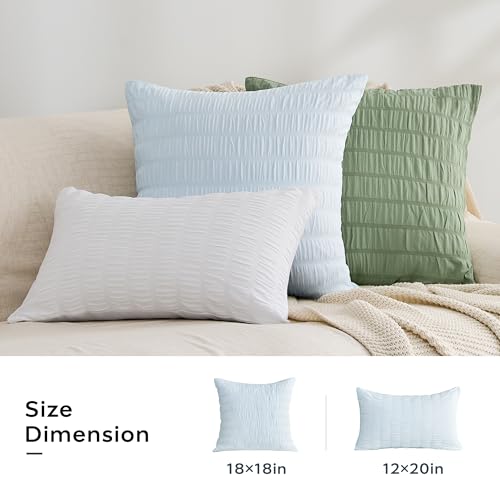 JELLYMONI Seersucker Pillowcases - Baby Blue, 12" x 20" (Pack of 2)