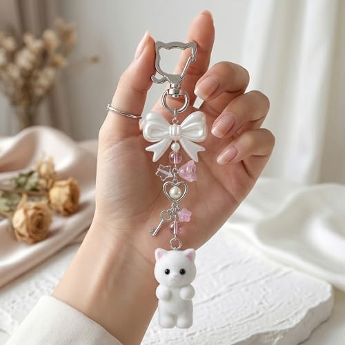 Cute Pink Fuzzy Cat Keychain - Aesthetic Y2K Style