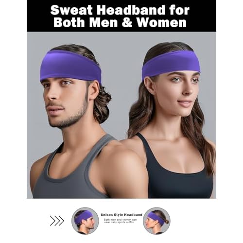 6 Pack Sport Headbands for Men & Women, Sweat Wicking Workout Sweatband, Bright Hairband for Running, Cycling, Football, Yoga