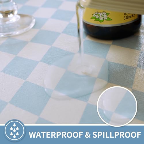 Waterproof Tablecloth 52" x 70" - Blue Checkered Vinyl for Dining & Outdoor Use