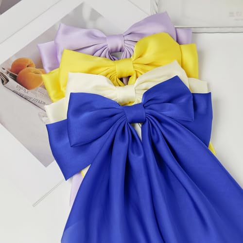Satin Hair Bows 4PCS Long Tail Design Colorful Clips for Women