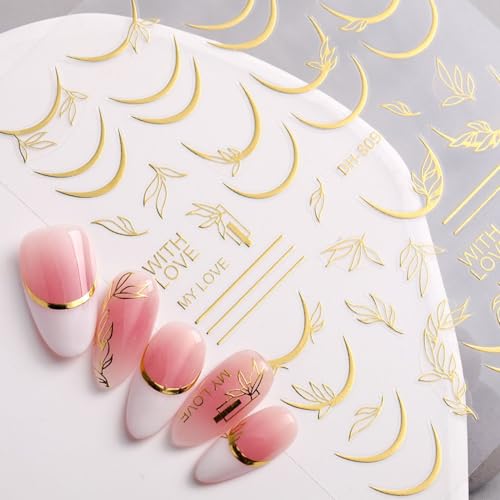 French Tip Nail Stickers Gold and Silver Metallic Decals - 6 Sheets