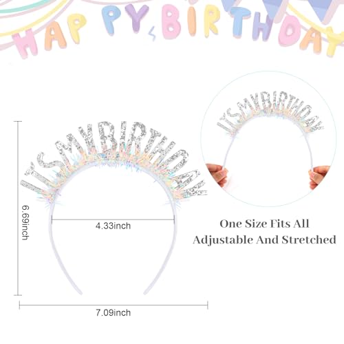 CAVETEE Birthday Crown Headband for Women and Girls - Silver