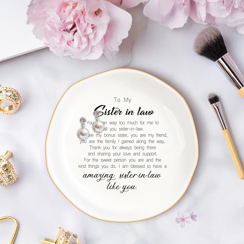 Ceramic Jewelry Tray for Sister in Law - White Trinket Dish Gift