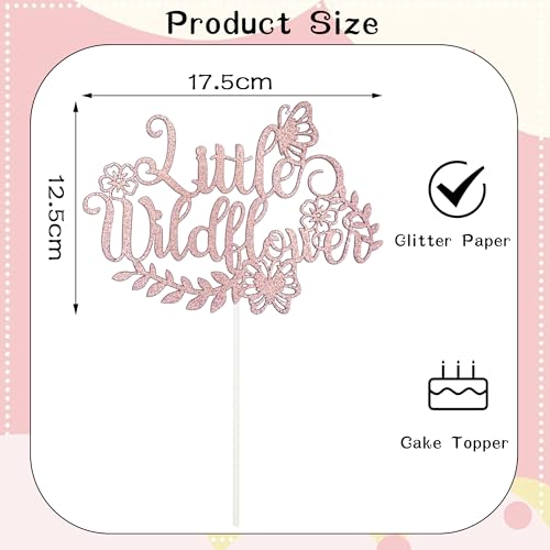 Rose Gold Glitter Little Wildflower Cake Topper for Birthdays