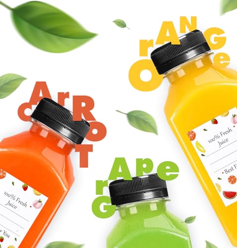 12-Pack 8oz Plastic Juice Bottles with Tamper-Proof Lids, Funnel & Labels