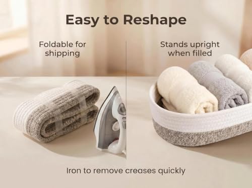 Woven Toilet Paper Basket - Cotton Rope Over Tank Organizer, White & Brown