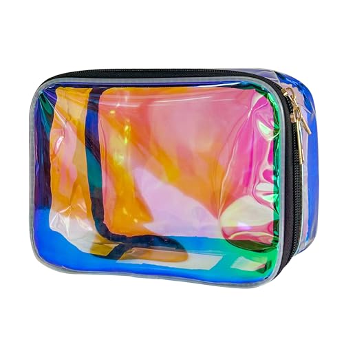 TotePrint Holographic Pink Makeup Bag Clear Travel Toiletry Pouch
