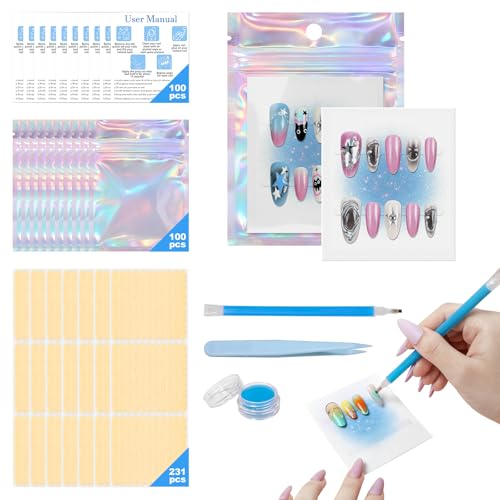 Raisetip Laser Bag-Starry Card 100 Pcs Press On Nail Packaging Bags with Anti-Fingerprint Dotting Pen