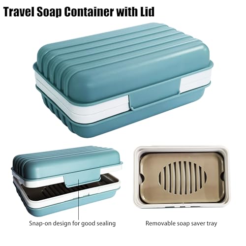 Lofekea Travel Soap Case - Blue - 2 Pack with Drainage Tray