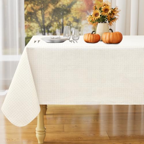 misaya 70x52 Inch Waterproof Vinyl Rectangular Tablecloth with Flannel Backing - Light Khaki