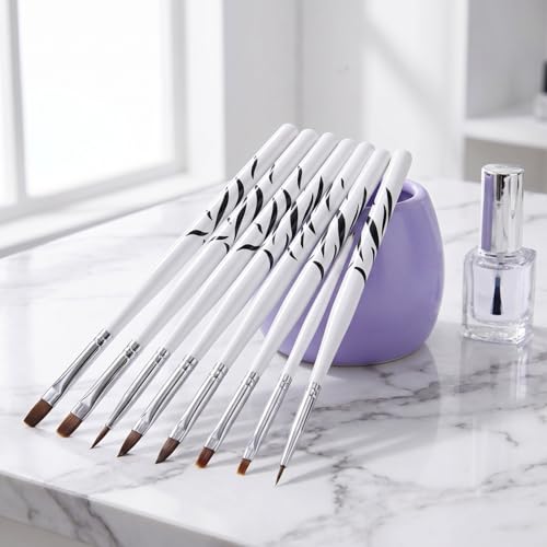 COOLHIYA Zebra Pattern Nail Art Brush Pens Set 8 Pcs with Protective Tubes