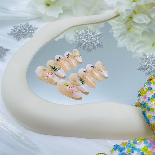 Christmas Press on Nails Medium Almond French Tip False Nails