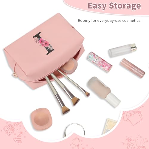 Initial Makeup Bag for Women - Personalized Waterproof PU Leather Travel Cosmetic Bag