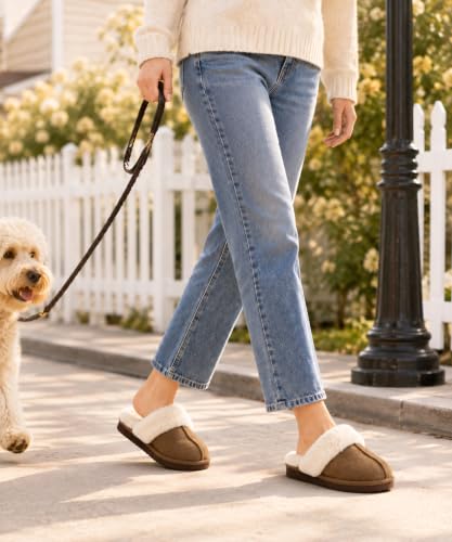 Fuzzy Memory Foam Slippers for Women - Mocha, Indoor House Shoes