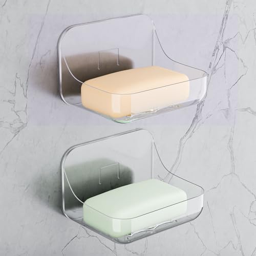 FEPTUASE 2-Pack Acrylic Soap Dishes with Self-Draining Design, No Drilling Wall Mount