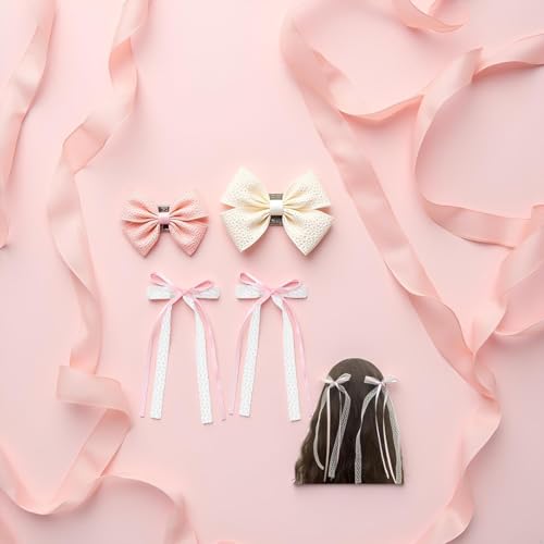 Pink Lace Bow Hair Clips with Pearls, Cute Coquette Hair Barrettes - 2Pcs