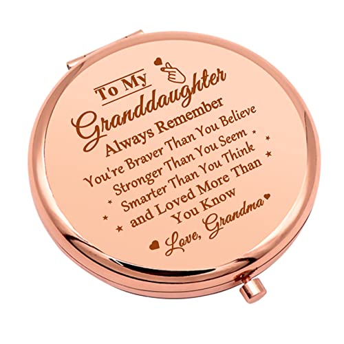 Rose Gold Compact Makeup Mirror for Granddaughter - Inspirational Gift from Grandma