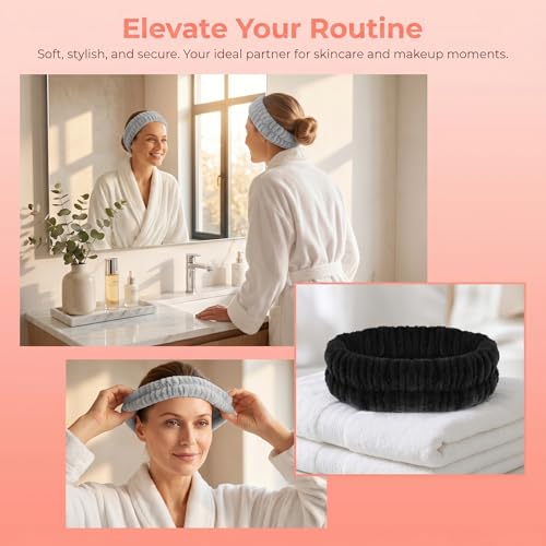WOLUUCEB 2-Pack Soft Plush Spa Headbands for Skincare, Face Washing & Makeup