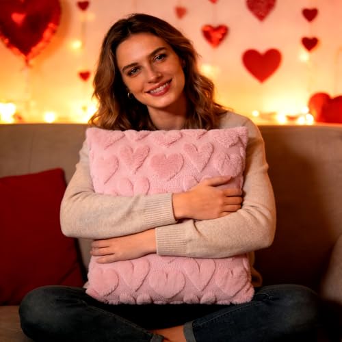 Pink Valentine's Day Pillow Covers 18x18 Set of 2 - Soft Plush Velvet