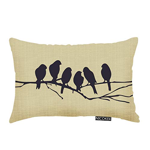 Bird Branch and Birdcage Decorative Pillow Cover - 20x12 Inches