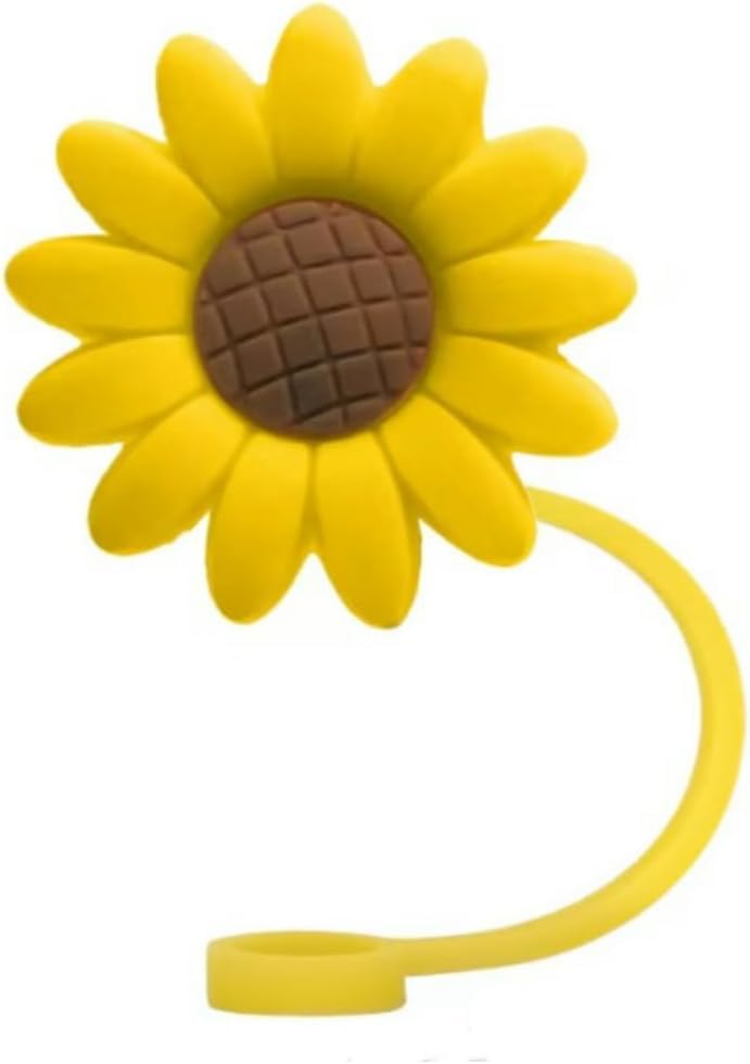 Yellow Sunflower Silicone Straw Cover Reusable Dust Plug