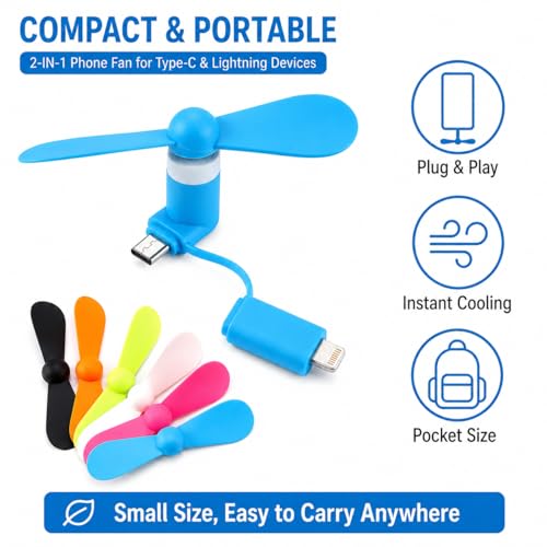 Mini Phone Cooler Fans 6-Pack - Portable 2-in-1 USB Cooling Fans for iPhone & Android