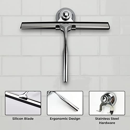Fab Glass and Mirror Chrome 10-Inch Silicone Blade Shower Squeegee with Holder