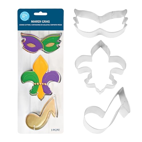 Mardi Gras Cookie Cutter Set - 3-Piece Mask, Fleur De Lis, Note