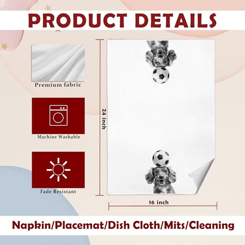 Dachshund Soccer Ball Kitchen Towel - Dog Towel-L, 16x24 Inches