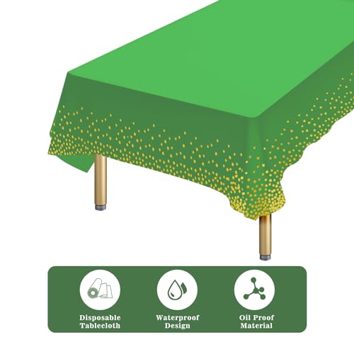 Green Gold Disposable Plastic Tablecloth Set - 54 x 108 Inch, 4 Pack