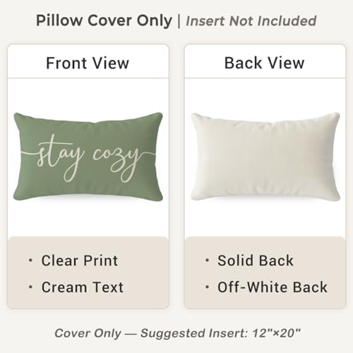 PANDICORN Sage Green Lumbar Pillow Cover 12x20 | Rustic Farmhouse Decor