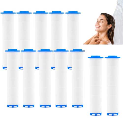 12-Pack High Pressure Shower Head Filter Cartridges - 3.54" x 0.94" PP Cotton