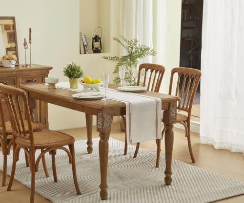 Jute Table Runner 108 Inch Farmhouse Linen with Natural Jute Lace - Off White