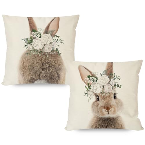 PANDICORN Bunny Easter Pillow Covers 18x18 Inch Set of 2 - Farmhouse Decor