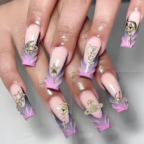 COOSLIM 60PCS Gold Nail Charms 3D Y2K Star Saturn Nail Rhinestone Gems