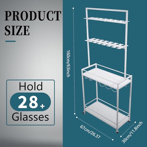 Champagne Wall Holder with 28 Glasses & Storage Cart for Parties