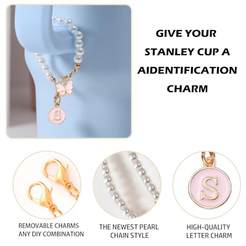 LUHOHI Pearl Initial Charm for Stanley Cup - Letter-Pink S Accessory