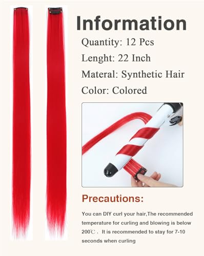 Eravauly Red Clip In Hair Extensions 22 Inch 12 PCS Synthetic Hair Highlights