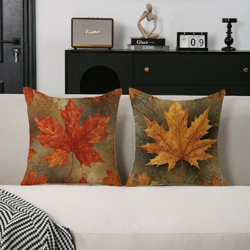 Autumn Maple Leaves Throw Pillow Covers 18x18 - Set of 2