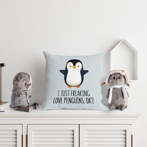 Funny Penguin Love Decorative Throw Pillow Case, 18x18 Inch - Gray-1