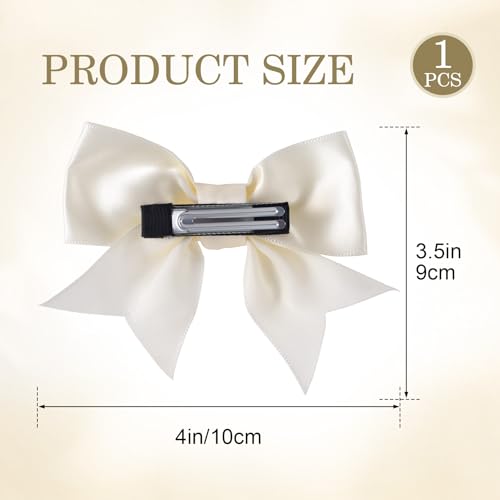 SmallCat White Grosgrain Ribbon Hair Bow Clips - 4 Inch Cute Hair Barrettes