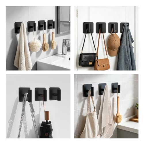 SetSail Adhesive Towel Hooks - Matte Black, 4 Pack for Bathrooms