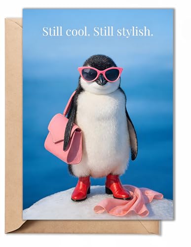 Funny Penguin Birthday Card for Women – 5x7 Folded Card with Envelope