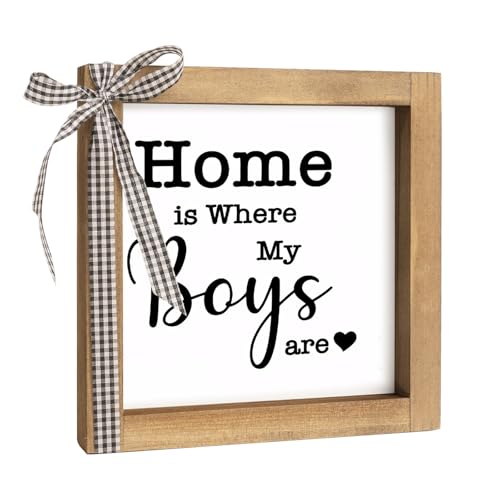 Home is Where My Boys Are Sign | Rustic Wooden Family Quote Plaque