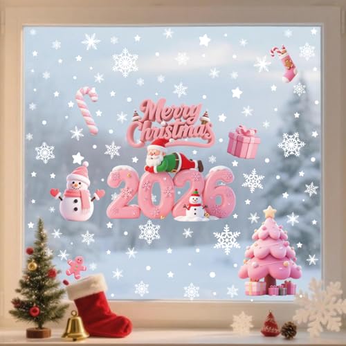 Christmas Window Clings Set - Reusable Snowflake & Merry Christmas Decals, 4 Sheets C19