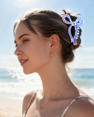 ACECHA Glitter Bow Claw Clip 2 Pack - Sparkly Non-Slip Hair Clips